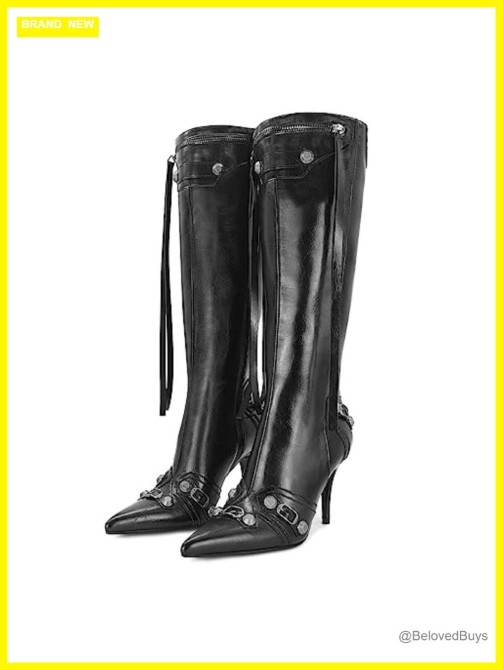 Faux Leather Stiletto Knee High Boots Pointed Toe High Heel Zipper